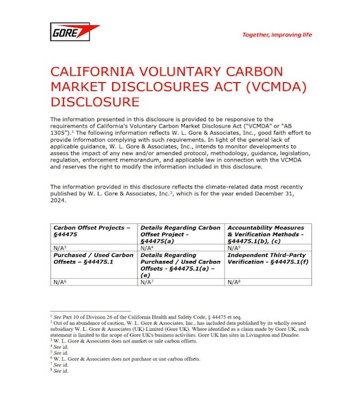 First page of the Voluntary Carbon Market Disclosure Act Statement